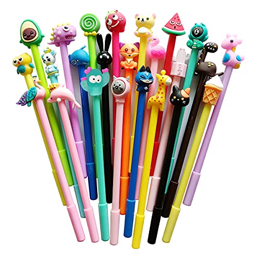 24 pack Black Erasable Pens Kiddie Kawaii Cute Cartoon Gel Ink Pens Assorted Style Writing Pens for Birthday Present School Prize Student Gift Fun Girl Pens (erasable black)