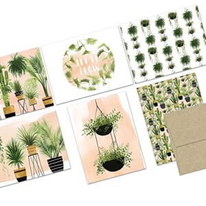 all occasion greeting cards assortment – 72 pack - 6 unique indoor oasis design series set – kraft envelopes included – blank greeting card – glossy cover blank inside – by note card café