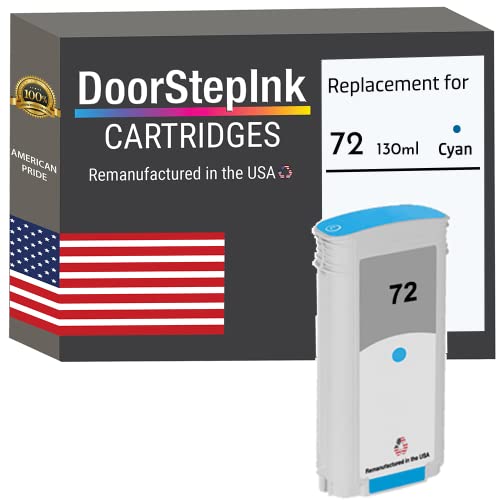 DoorStepInk Remanufactured in The USA Ink Cartridge Replacements for HP 72 130ml Cyan C9371A for HP DesignJet T1120 T1200 T1300 T2300 T610 T620 T770 T790 T795