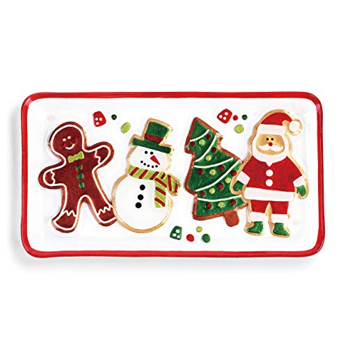 DEMDACO Cookies Gingerbread Snowman Santa Rosy Red 15 x 8 Glass Christmas Platter