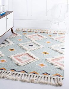 unique loom mesa collection geometric, natural fibers, southwestern, bohemian area rug, 3' 3" x 5' 1" rectangle, light aqua/ivory