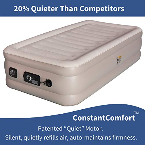 Aria Twin Inflatable Air Mattress with ConstantComfort Built-in Pump, Self-Inflating Air Bed Maintains Selected Firmness for Luxurious All-Night Sleep Comfort,Beige