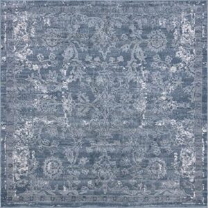 unique loom portland collection area rug - albany (7' 10" square, blue/ gray)