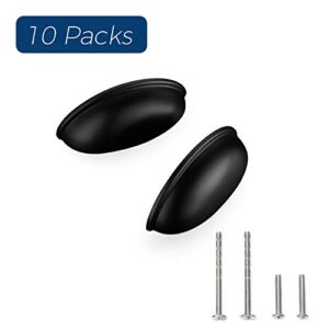 Ravinte 10 Pack 3" Drawer Pulls Flat Black Cabinet Cup Pulls Kitchen Hardware Cabinet Handles Drawer Handles Knobs 3 inch Hole Center