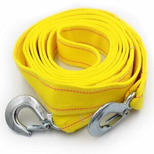 heavy duty tow strap with safety hooks | 1.8” x 13’ | 11000 lb capacity , tow rope yellow shackle for vehicle recovery, hauling, stump removal & much more,best towing accessory for car