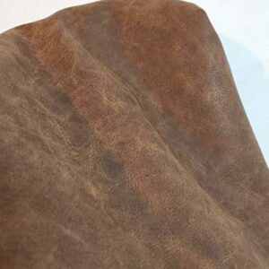 NAT Leathers | Brown Distressed 2 Tone Oily Faux Vegan Leather PU (Peta Approved Vegan) | 1 Yard 36 inch x 54 inch Cut by Yard Pleather 0.9 mm Upholstery | Brown Crazy Horse Distress 36"X54"