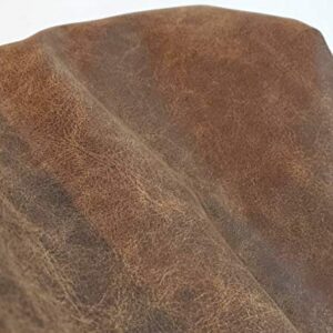 NAT Leathers | Brown Distressed 2 Tone Oily Faux Vegan Leather PU (Peta Approved Vegan) | 1 Yard 36 inch x 54 inch Cut by Yard Pleather 0.9 mm Upholstery | Brown Crazy Horse Distress 36"X54"