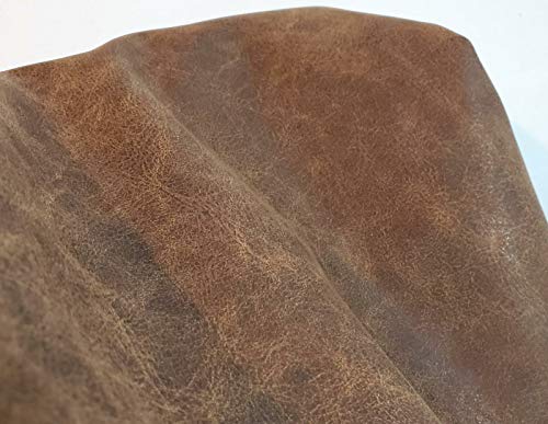 NAT Leathers | Brown Distressed 2 Tone Oily Faux Vegan Leather PU (Peta Approved Vegan) | 1 Yard 36 inch x 54 inch Cut by Yard Pleather 0.9 mm Upholstery | Brown Crazy Horse Distress 36"X54"