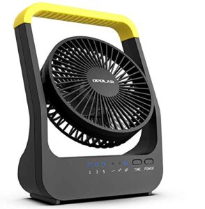 battery operated fan with d-cell battery, portable camping usb desk fan with timer, strong airflow, 14-214 running hours, 3 speeds, great for home office outside hurricanes power shortage, 5 inch