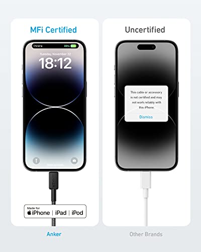 Anker USB C to Lightning Cable [6ft MFi Certified] Powerline+ II Nylon Braided Cable for iPhone 13 13 Pro 12 Pro Max 12 11 X XS XR 8 Plus, AirPods Pro, Supports Power Delivery (Black)