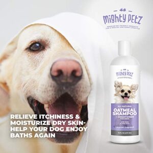 Mighty Petz 2-in-1 Oatmeal Dog Shampoo and Conditioner – Dog Shampoo Sensitive Skin for Dog's Itchy Dry Skin with Soothing Aloe Vera + Baking Soda + pH Balanced. Get Smelly Dogs Coat Fresh, 16 oz