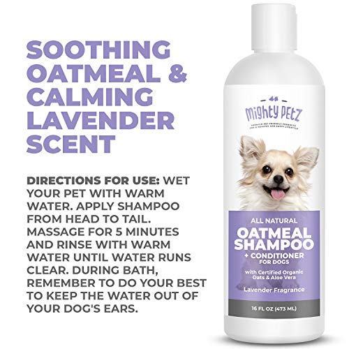 Mighty Petz 2-in-1 Oatmeal Dog Shampoo and Conditioner – Dog Shampoo Sensitive Skin for Dog's Itchy Dry Skin with Soothing Aloe Vera + Baking Soda + pH Balanced. Get Smelly Dogs Coat Fresh, 16 oz