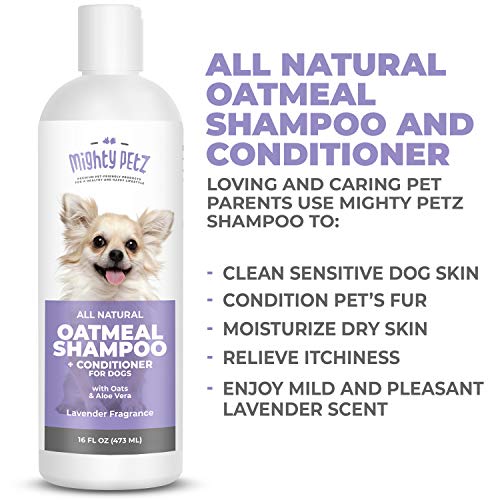 Mighty Petz 2-in-1 Oatmeal Dog Shampoo and Conditioner – Dog Shampoo Sensitive Skin for Dog's Itchy Dry Skin with Soothing Aloe Vera + Baking Soda + pH Balanced. Get Smelly Dogs Coat Fresh, 16 oz