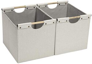 hoonex large foldable storage bins, linen fabric, 2 pack, with wooden carry handles and sturdy heavy cardboard, for home, office, car, nursery, beige