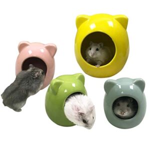 POPETPOP Ceramic Hamster Hideout Nest - Hamster Sand Bath Rat Dust Bath - Summer Cool Small Animal Pet Nesting Habitat Cage Random Colors