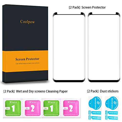 【2-PACK 】Coolpow Designed for Samsung Galaxy S9 Screen Protector Samsung S9 Screen Protector Tempered Glass Film, Case Friendly, Anti-Bubble, 3D Curved, Full Coverage, HD Clear【 NOTE： not for S9 Plus 】