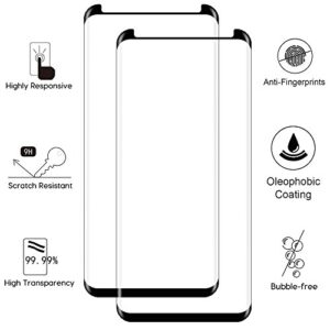 【2-PACK 】Coolpow Designed for Samsung Galaxy S9 Screen Protector Samsung S9 Screen Protector Tempered Glass Film, Case Friendly, Anti-Bubble, 3D Curved, Full Coverage, HD Clear【 NOTE： not for S9 Plus 】