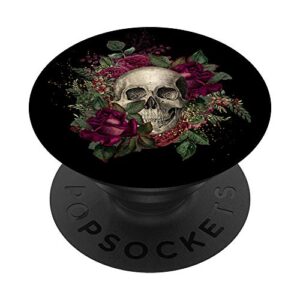bohemian boho flowers & skull art with maroon roses gift popsockets popgrip: swappable grip for phones & tablets