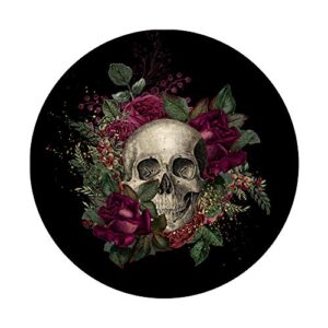 Bohemian Boho Flowers & Skull Art With Maroon Roses Gift PopSockets PopGrip: Swappable Grip for Phones & Tablets