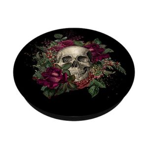 Bohemian Boho Flowers & Skull Art With Maroon Roses Gift PopSockets PopGrip: Swappable Grip for Phones & Tablets