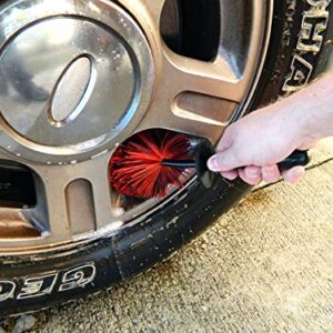 EZ Detail Brush Little - Red - Wheel Rim Cleaner for Cars, Bike, Trucks, Motorcycle, and Other Vehicles. Non-Scratch Auto Detailing Tool, Easily reaches Nook and Crannies