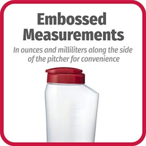 Goodcook 10661 1 quart mixing easy pour bottle with measurments rounded grip, Tighten Square Cap with snap Lock Cap, clear and red