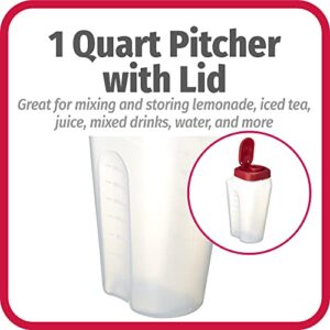 Goodcook 10661 1 quart mixing easy pour bottle with measurments rounded grip, Tighten Square Cap with snap Lock Cap, clear and red