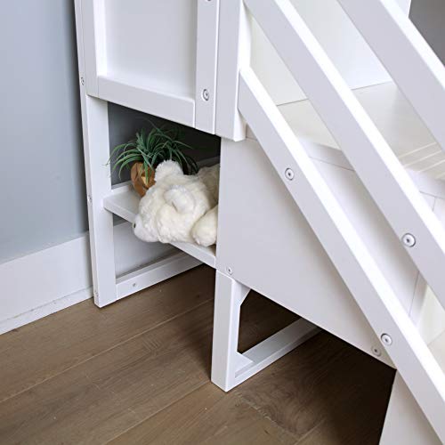 Max & Lily Low Loft Bed, Twin Bed Frame For Kids With Stairs, White