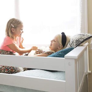 Max & Lily Low Loft Bed, Twin Bed Frame For Kids With Stairs, White