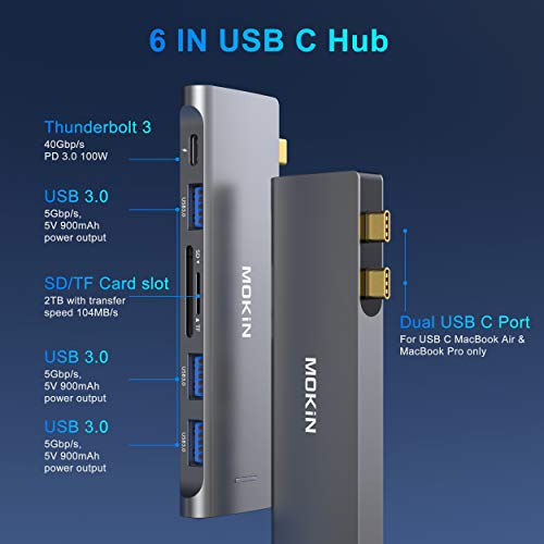 USB C Adapter for MacBook Pro/Air M1 M2 2021 2020 2019 2018,MOKiN USB C Hub MacBook Pro Accessories with 3 USB 3.0 Ports,USB C to SD/TF Card Reader and 100W Thunderbolt 3 PD Port