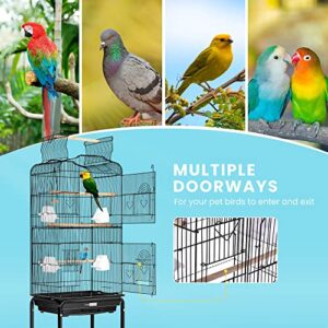 VIVOHOME 59.8 Inch Wrought Iron Bird Cage with Play Top and Rolling Stand for Parrots Conures Lovebird Cockatiel Parakeets Black