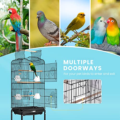 VIVOHOME 59.8 Inch Wrought Iron Bird Cage with Play Top and Rolling Stand for Parrots Conures Lovebird Cockatiel Parakeets Black