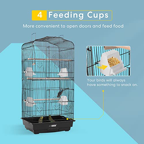 VIVOHOME 59.8 Inch Wrought Iron Bird Cage with Play Top and Rolling Stand for Parrots Conures Lovebird Cockatiel Parakeets Black