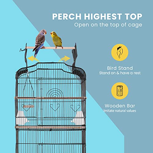 VIVOHOME 59.8 Inch Wrought Iron Bird Cage with Play Top and Rolling Stand for Parrots Conures Lovebird Cockatiel Parakeets Black