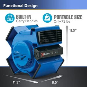 Lasko X-Blower 6 Position High Velocity Pivoting Utility Blower Fan for Cooling, Ventilating, Exhausting and Drying, 3 Speeds, AC Outlet, Circuit Breaker with Reset, USB Port, 11", Blue, X12905