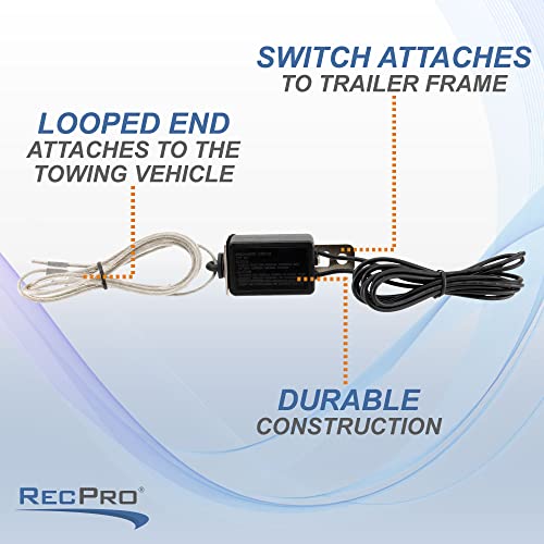 RecPro Trailer Breakaway Switch Cable Kit | Trailer Electric Safety 12V | Braided 4ft Steel Cable