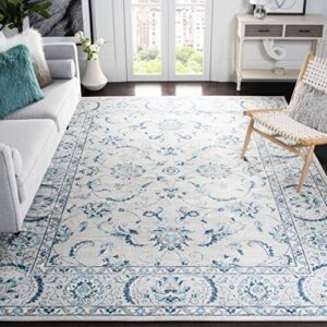 safavieh brentwood collection 3' x 5' light grey/blue bnt854g oriental floral scroll non-shedding living room bedroom accent rug