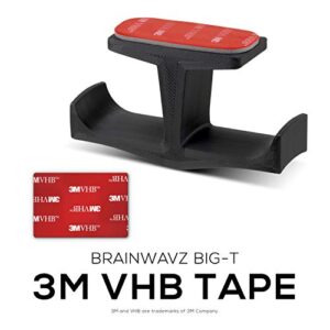 BRAINWAVZ BigT Dual Headphone Stand, Under Desk Hanger for Headphones, Gaming Headsets, Mobiles Accessories, Stick On, No Screws, Black (Big T)