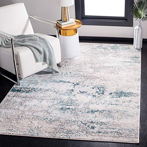 SAFAVIEH Amalfi Collection 8' x 10' Cream / Turquoise AMF572B Modern Abstract Distressed Area Rug