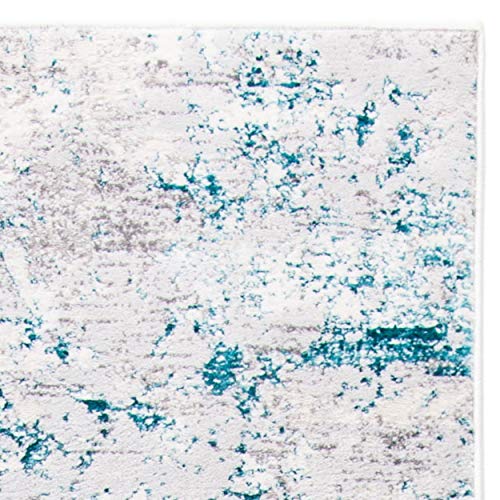 SAFAVIEH Amalfi Collection 8' x 10' Cream / Turquoise AMF572B Modern Abstract Distressed Area Rug