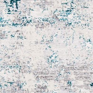 SAFAVIEH Amalfi Collection 8' x 10' Cream / Turquoise AMF572B Modern Abstract Distressed Area Rug