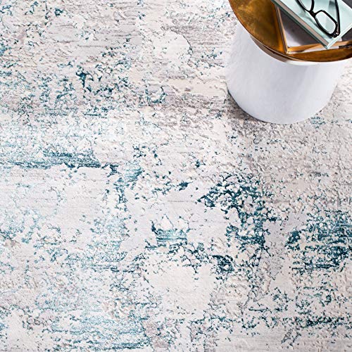 SAFAVIEH Amalfi Collection 8' x 10' Cream / Turquoise AMF572B Modern Abstract Distressed Area Rug