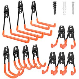 remiawy garage hooks, heavy duty garage storage hooks steel tool hangers for garage wall mount utility hooks and hangers with anti-slip coating for garden tools, ladders, bikes, bulky items 12 pack