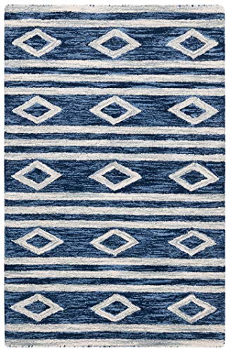 SAFAVIEH Micro-Loop Collection 2' x 3' Navy/Ivory MLP153N Handmade Moroccan Tribal Premium Wool Accent Rug