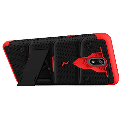 ZIZO Bolt Series for LG Escape Plus Case | Heavy-Duty Military-Grade Drop Protection w/ Kickstand Included Belt Clip Holster Tempered Glass Lanyard (Black/Red)