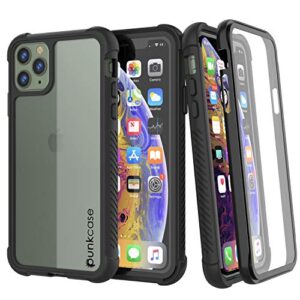 punkcase iphone 11 pro max case [spartan series] clear rugged heavy duty cover w/built in screen protector | ultra slim 360 full body protection compatible w/apple iphone 11 pro max [black]