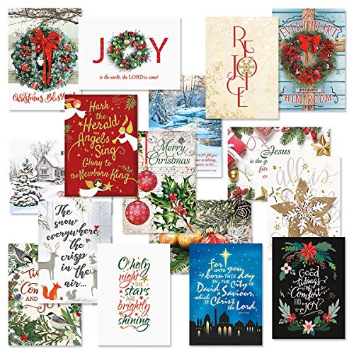 Expressions of Faith Christmas Card Assortments - Holiday Greeting Cards, Set of 32, Large 5" x 7", Sentiments and Scripture Inside, Envelopes Included