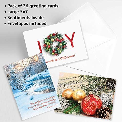 Expressions of Faith Christmas Card Assortments - Holiday Greeting Cards, Set of 32, Large 5" x 7", Sentiments and Scripture Inside, Envelopes Included