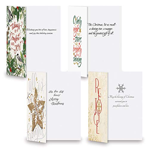 Expressions of Faith Christmas Card Assortments - Holiday Greeting Cards, Set of 32, Large 5" x 7", Sentiments and Scripture Inside, Envelopes Included