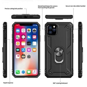 LeYi Compatible for iPhone 11 Pro Max Case with Tempered Glass Screen Protector [2 Pack], Military-Grade Phone Case Cover with Ring Kickstand for Apple iPhone 11 Pro Max 6.5 inch，Black